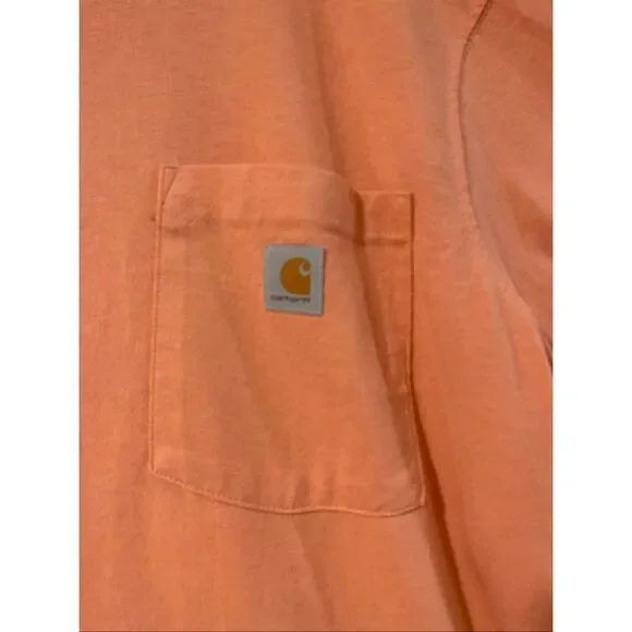 Carhartt Pocket T-Shirt 2X Loose Fit Orange Workwear Logo Tee Mens - Picture 6 of 9